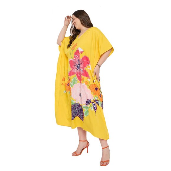 Gypsie Blu Floral Digital Printed Caftan Dress Plus Size Cover Up Maxi Dresses - Picture 3 of 7